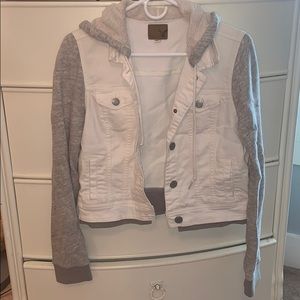 American Eagle White Jean Jacket with Grey Sleeves